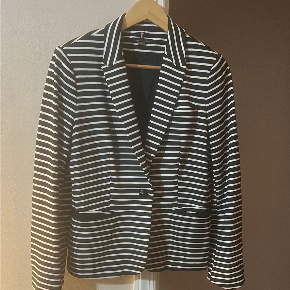 Tommy Hilfiger Black and White Striped Blazer Jacket